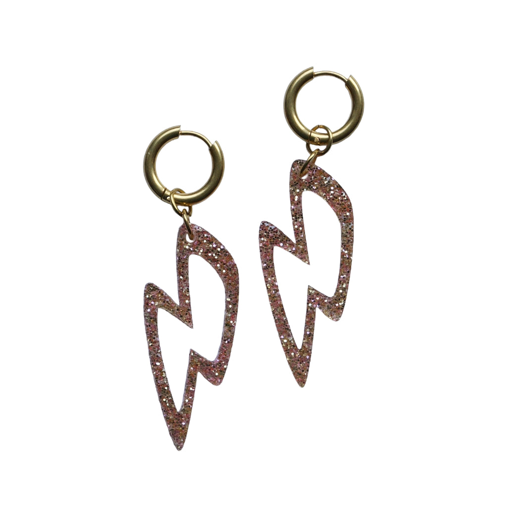 Oorbellen - Bliksem creolen - Glitter acryl