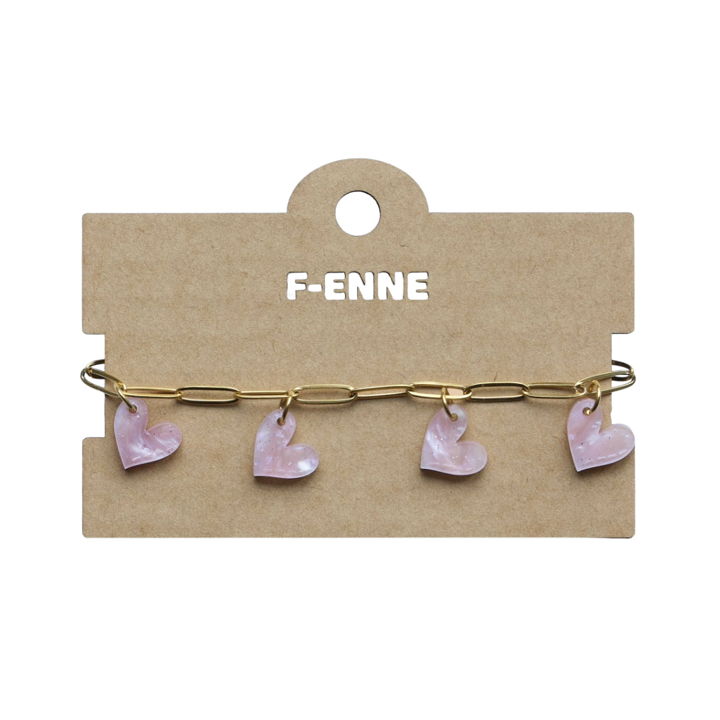 Bedelarmband – Roze Hartjes – Glitter Acryl