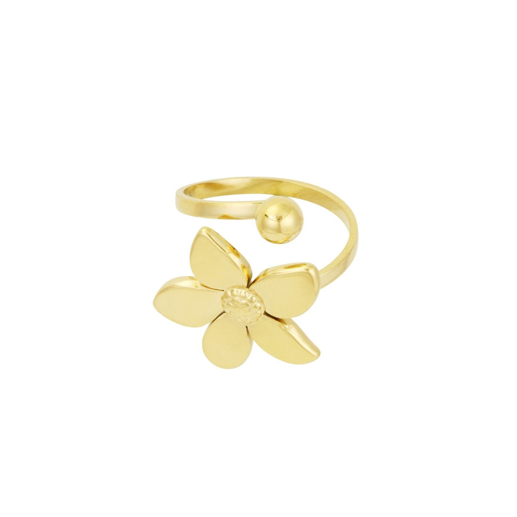 Stainless steel ring - bolletje met bloem