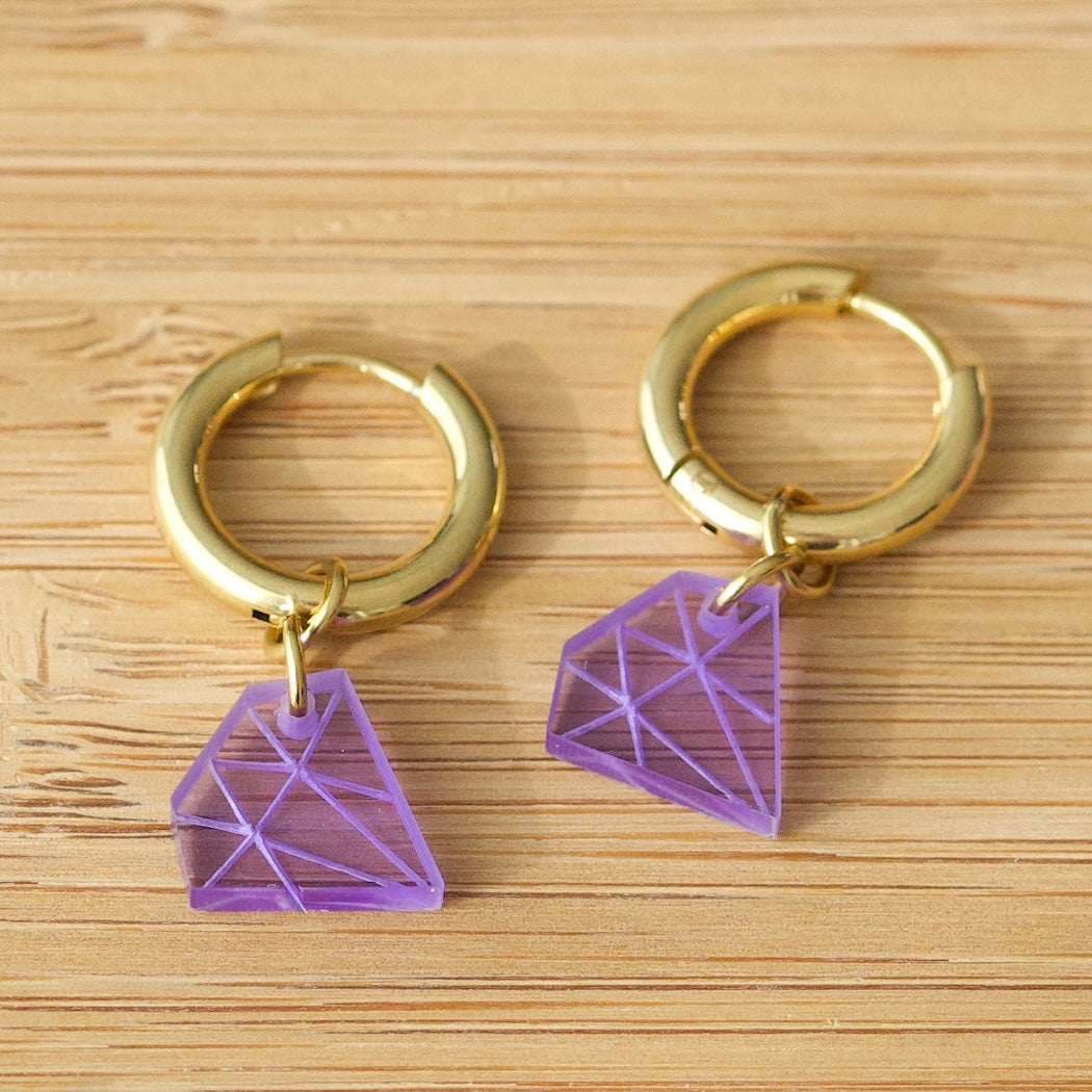 Oorbellen - Paarse Diamantjes