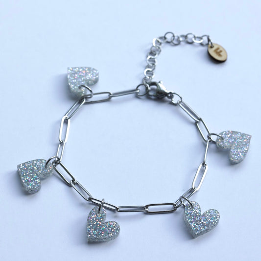 Bedelarmband – Hartjes - Glitter acryl
