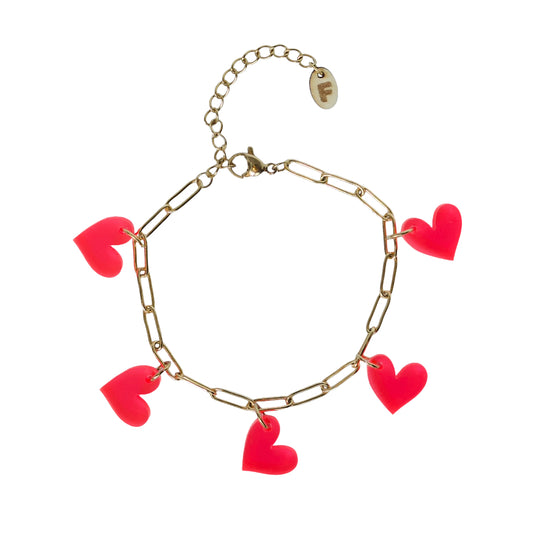 Bedelarmband – Neon-roze Hartjes
