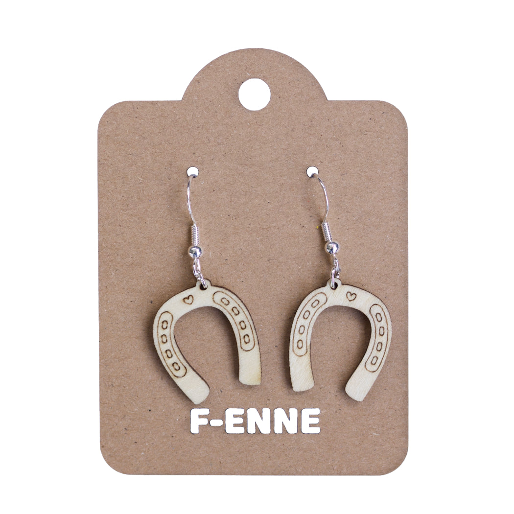 Oorbellen - Hoefijzer houten hanger