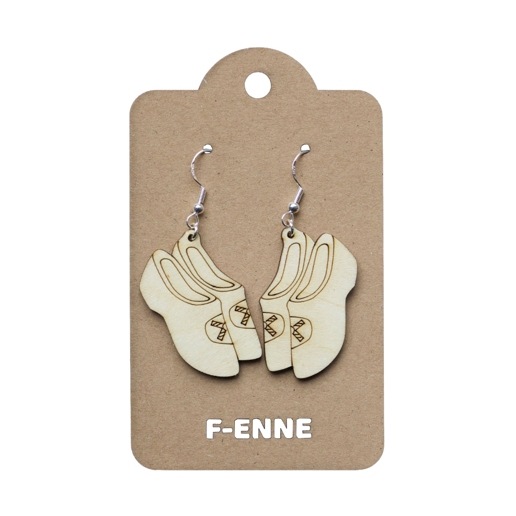 Oorbellen - Klompen houten hanger