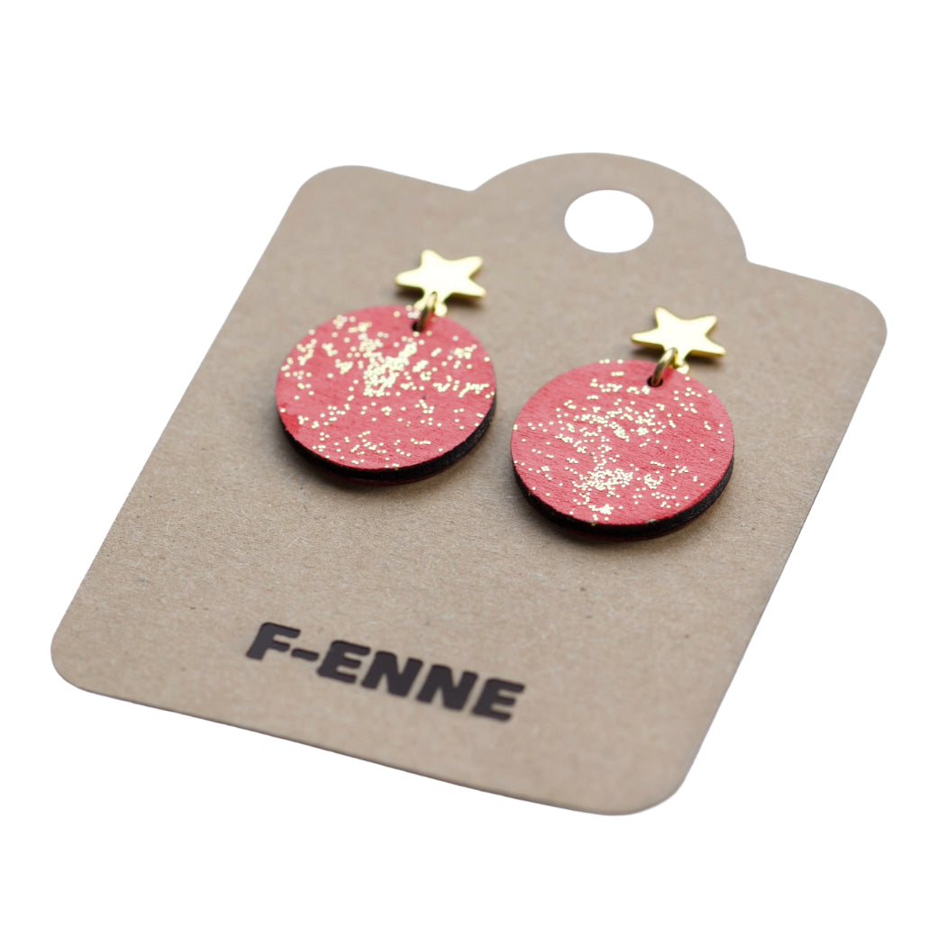 Kerstoorbellen – rode cirkel met gouden glitter