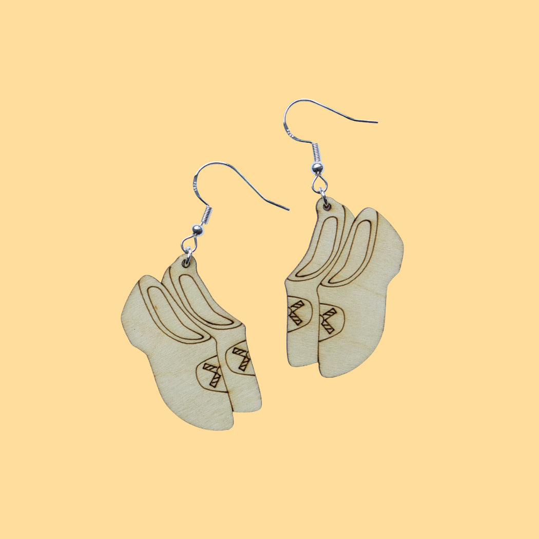 Oorbellen - Klompen houten hanger