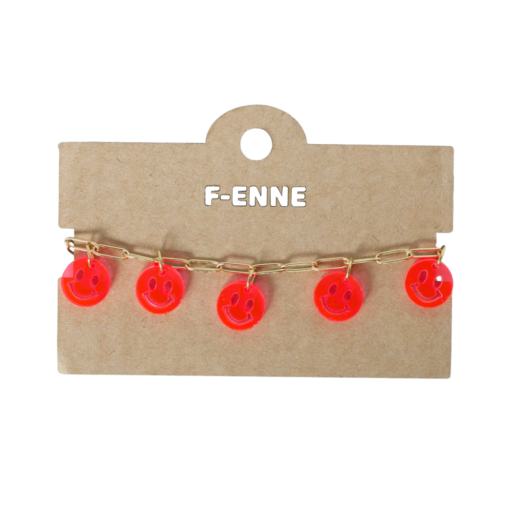 Bedelarmband – Neon-roze Smileys
