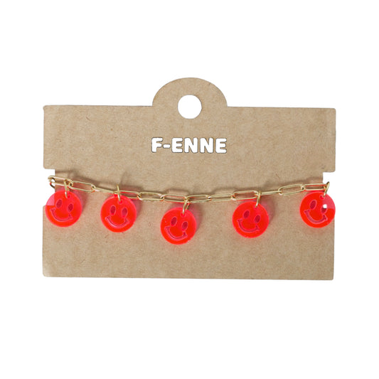 Bedelarmband – Neon-roze Smileys