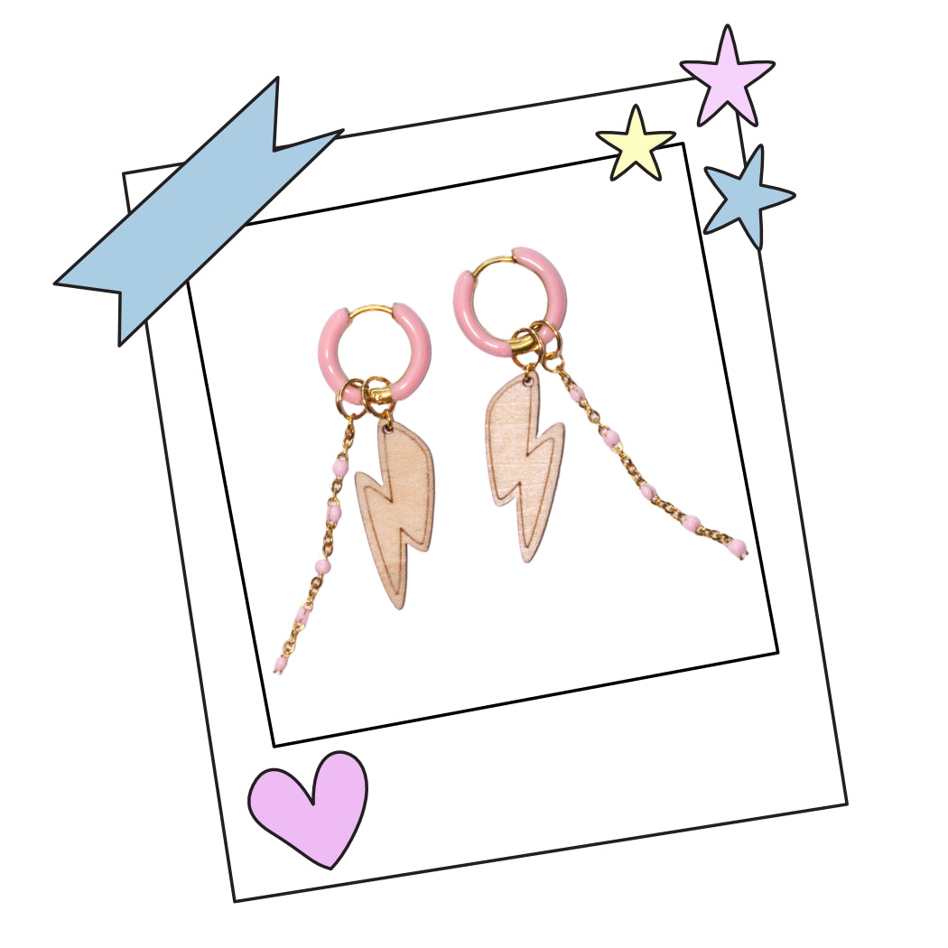 Oorbellen - Bliksem creolen - pink-gold