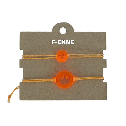 Armbandjes set – Neon oranje kroontje & smiley