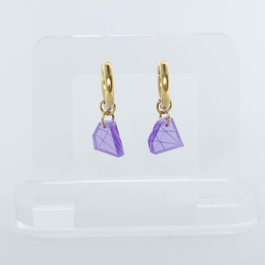 Oorbellen - Paarse Diamantjes
