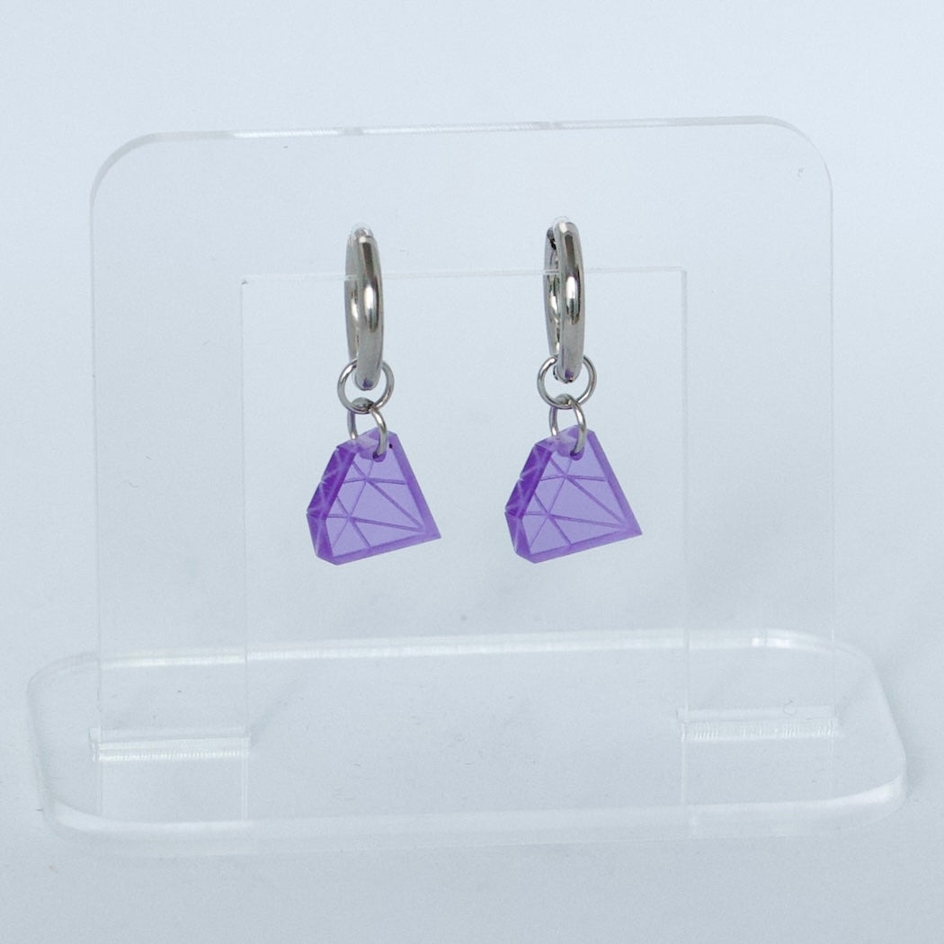 Oorbellen - Paarse Diamantjes
