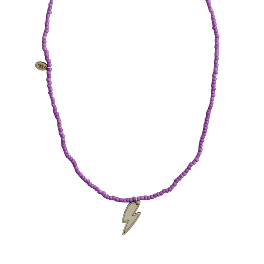 Ketting met houten bliksem-hanger - paars