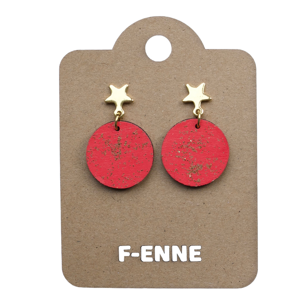 Kerstoorbellen – rode cirkel met gouden glitter