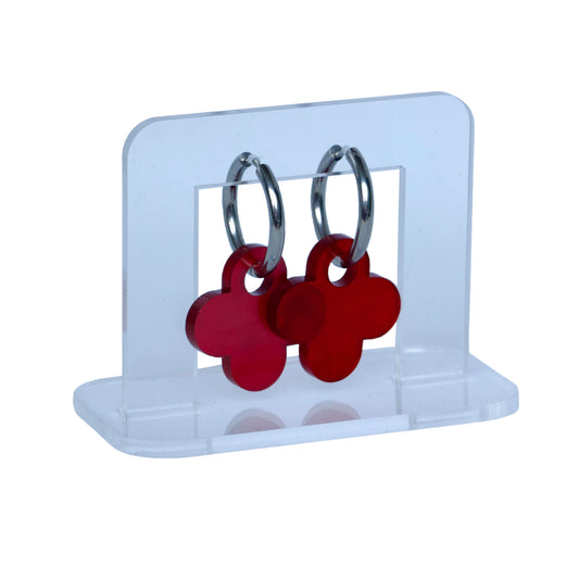 Oorbellen - creolen met rode marble klaver