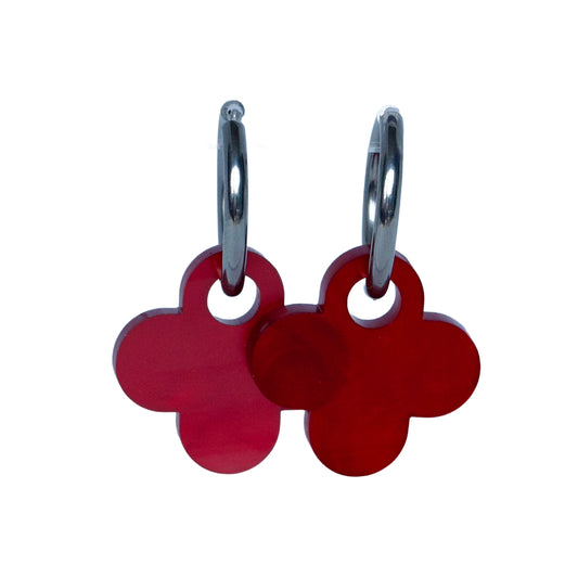 Oorbellen - creolen met rode marble klaver