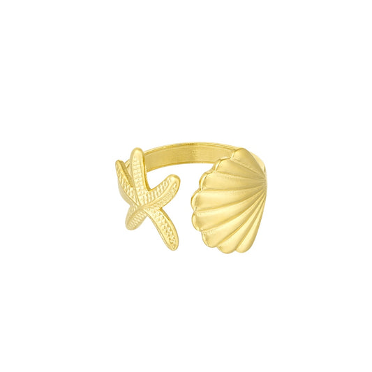 Stainless steel ring - zeester/schelp
