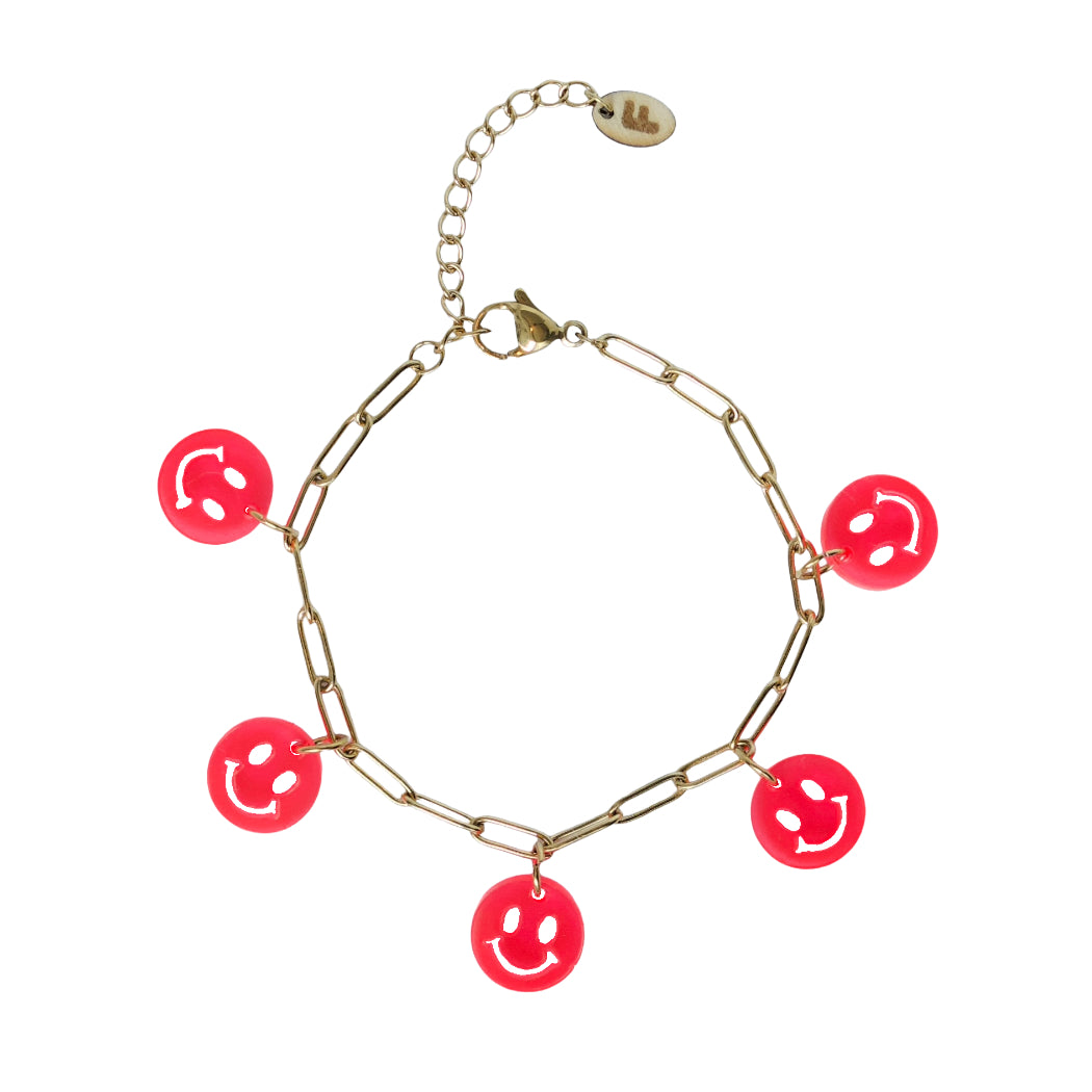 Bedelarmband – Neon-roze Smileys