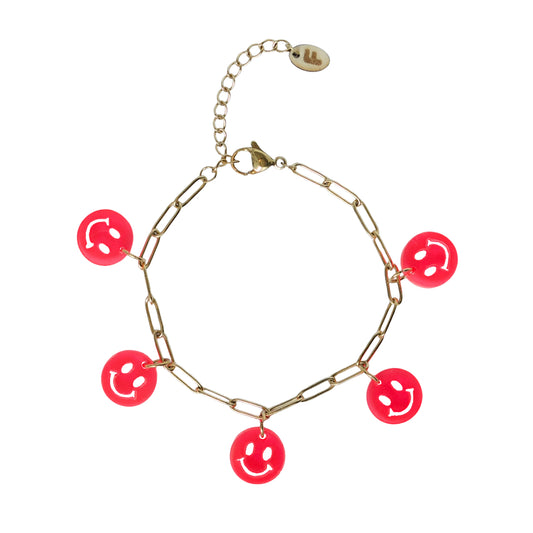 Bedelarmband – Neon-roze Smileys