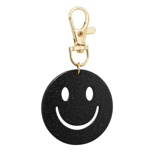 Keep Smiling - smiley sleutelhanger - zwart