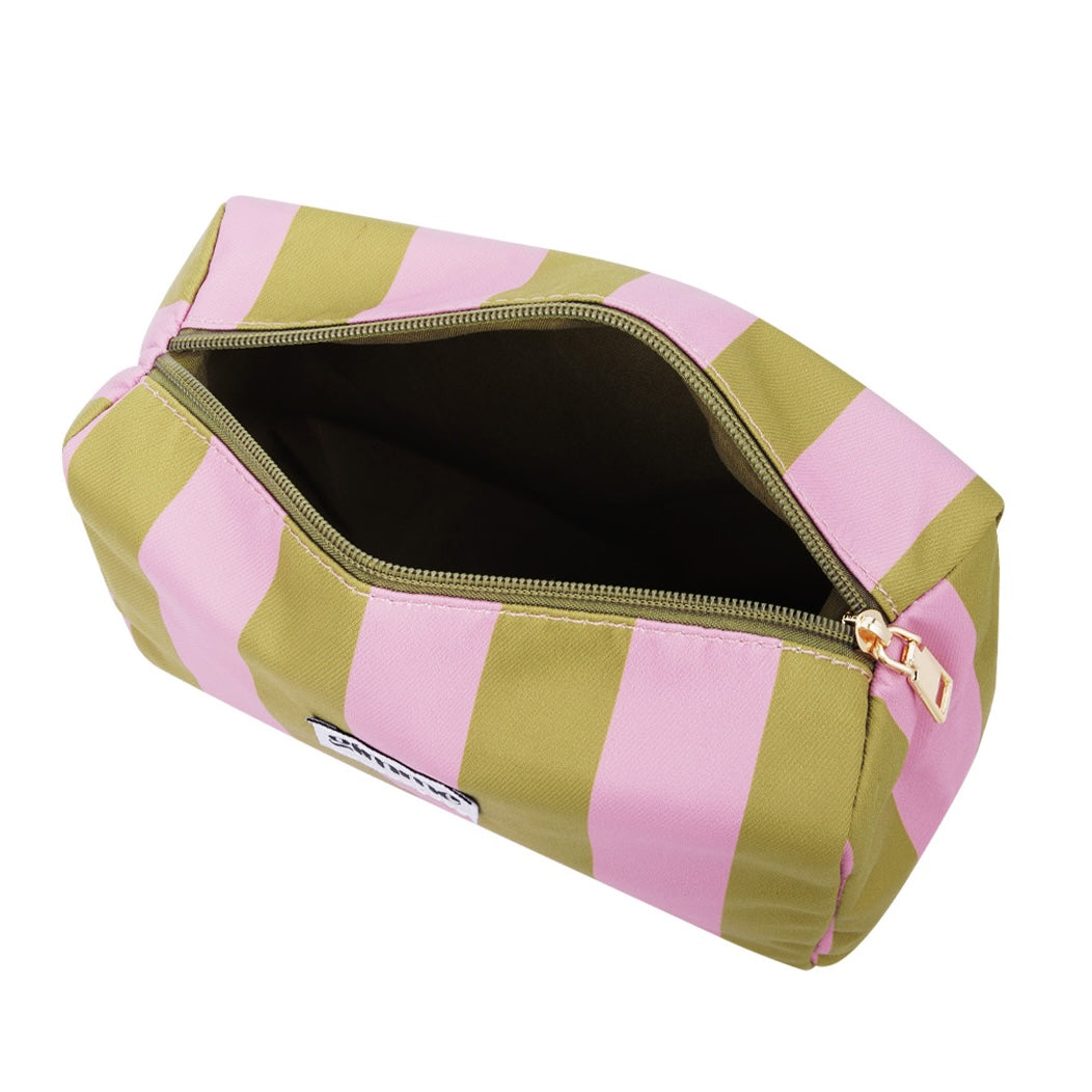 Gimme toilettas met brede streep – Roze/olijfgroen