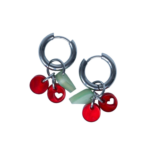 Oorbellen - creolen met kersjes – acryl hanger