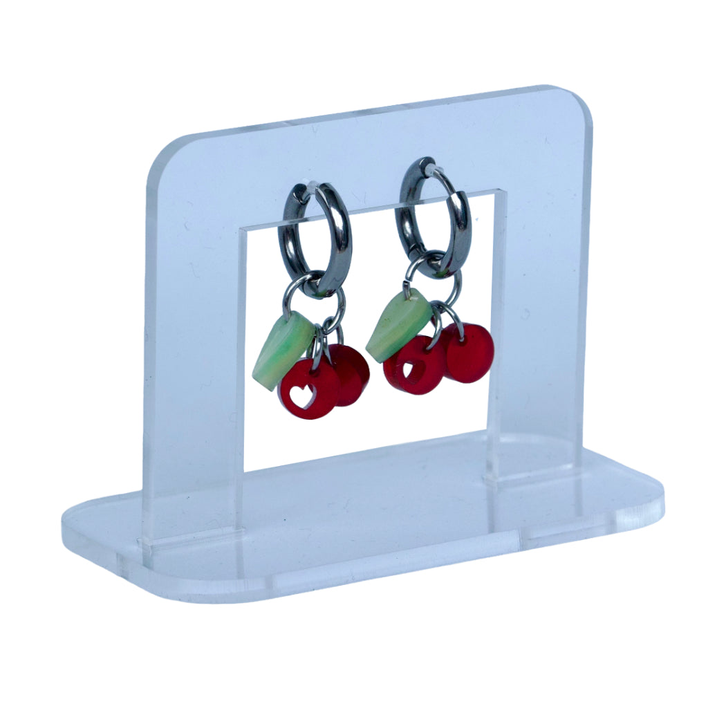 Oorbellen - creolen met kersjes – acryl hanger